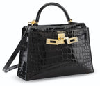 Hermès A SHINY BLACK ALLIGATOR SELLIER MINI KELLY 20 II WITH GOLD HARDWARE