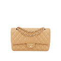 CHANEL Dark Beige Caviar Medium Classic Double Flap Bag