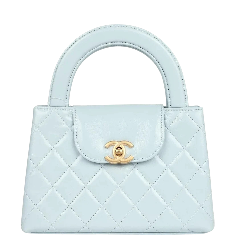 Chanel Small Kelly Shopper Light Blue Shiny Aged Calfskin Brushed Gold Hardware