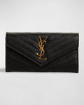 YSL Monogram Large Flap Wallet in Grained Leather