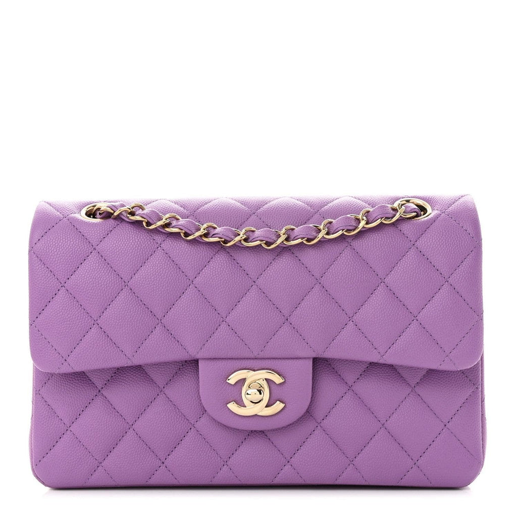 CHANEL Caviar Quilted Small Double Flap Purple