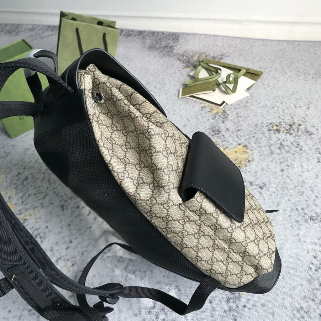 GUCCI Supreme Monogram Double Buckle Backpack Beige Black