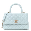 Chanel Caviar Quilted Small Coco Handle Flap Light Blue